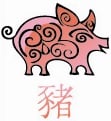 An ornately drawn pig with Pig in Chinese
