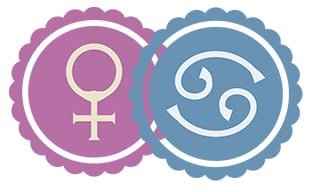 A Venus badge next to and partially overlapping a Cancer badge