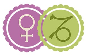 A Venus badge next to and partially overlapping a Capricorn badge
