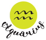 Aquarius word and astrological glyph in black font on a green circle background