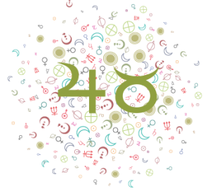 The symbols for Jupiter and Taurus set against a backdrop of random astrology symbols