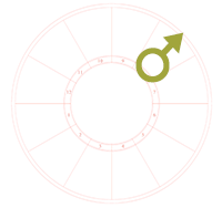 Mars in the eighth house portrayed with an oversized Mars symbol in the 8th house (between the right middle and the top) of an otherwise blank chart wheel