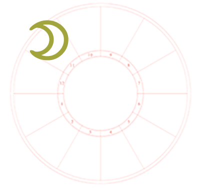 An oversized Moon symbol over the eleventh house of an otherwise blank natal chart
