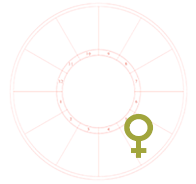 An oversized Venus symbol overlaying the fifth house of an otherwise blank astrological chart