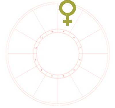 An oversized Venus symbol overlaying the ninth house of an otherwise blank astrological chart