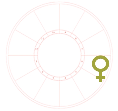 An oversized Venus symbol overlaying the sixth house of an otherwise blank astrological chart