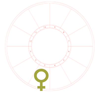 An oversized Venus symbol overlaying the third house of an otherwise blank astrological chart