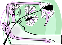 Virgo illustrated by a woman reclining and holding a bouquet