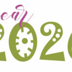 Decorative text in green and pink, Year 2026